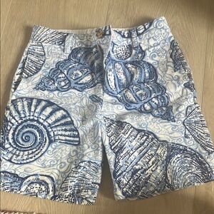 Blue and White Seashell Print Shorts
